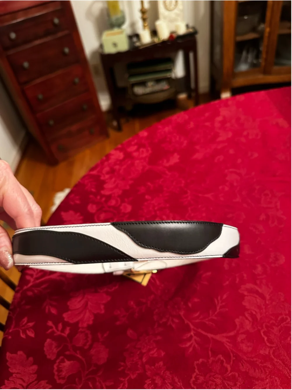 Fendi Black & White Leather Print Belt 40cm